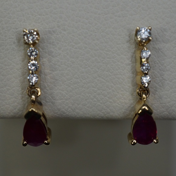 14KY Gold Genuine Ruby & Diamond Earrings
